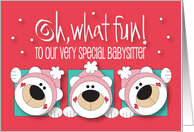 Hand Lettered Oh What Fun Christmas for Babysitter with Three Bears card
