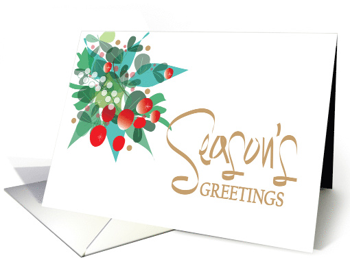 Hand Lettered Season's Greetings with Red and White Holly Berries card