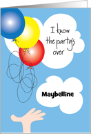 Hand Lettered Belated Birthday Hand with Balloons with Custom Name card