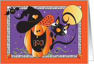 Halloween Boo Pumpkin for Kids with Black Cat and Full Moon card