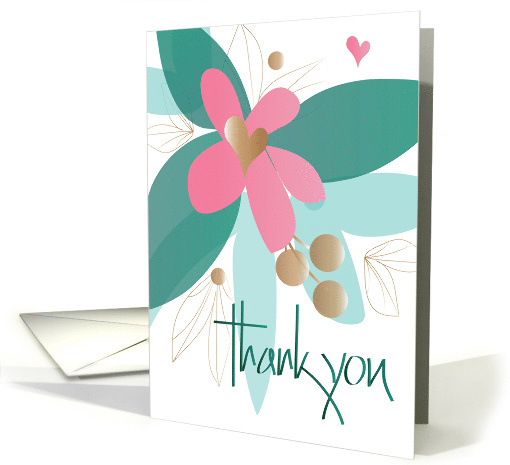 Hand Lettered Thank You for Friend with Flowers and Hearts card