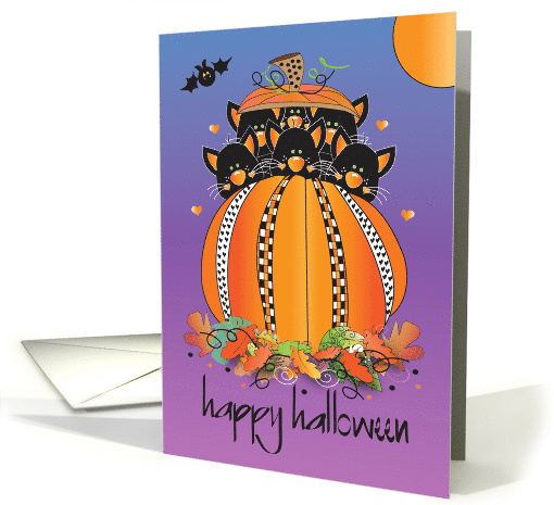 Hand Lettered Halloween Six Black Cats in Orange... (1873976)