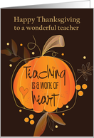 Hand Lettered Thanksgiving for Teacher with Orange Pumpkin card