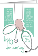 Hand Lettered Doctors’ Day 2025 Arm Holding Stethoscope From All of Us card