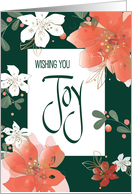 Hand Lettered Christmas Wishing You Joy with Red and White Poinsettias card