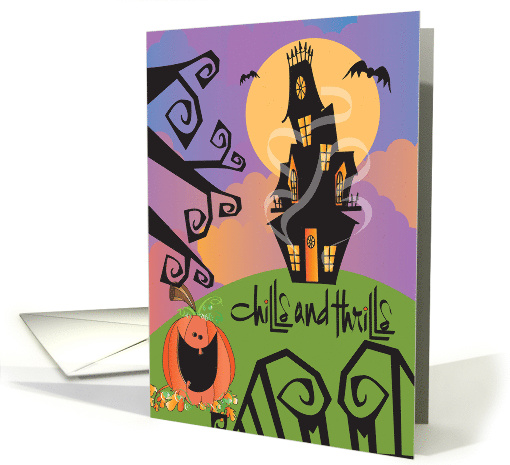 Hand Lettered Halloween Chills and Thrills Haunted House... (1875728)