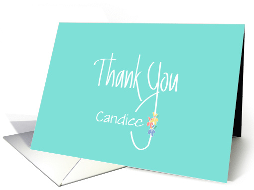 Hand Lettered Thank You with Small Flowers with Custom Name card