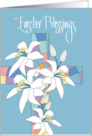 Hand Lettered Easter Blessings Stained Glass Easter Cross with Lilies card