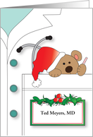 Christmas from Pediatrician with Teddy Bear in Pocket and Custom Name card