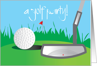 Invitation to Golf Party with Putter and Golf Ball on Putting Green card