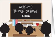 First Day at New School Blackboard Welcome to Our School Custom Name card