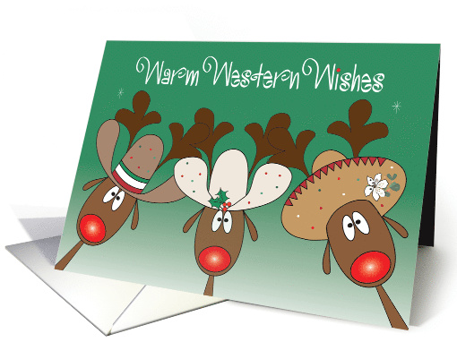 Hand Lettered Warm Western Wishes Country Reindeer in Cowboy Hats card