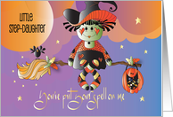 Hand Lettered Halloween for Step Daughter Witch on Broom Spell on Me card