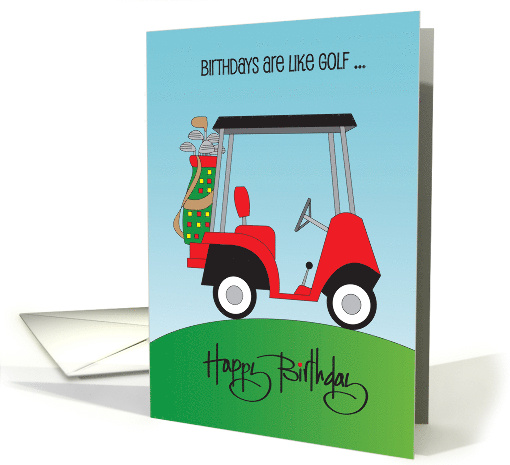 Hand Lettered Birthday with Red Golf Cart and Clubs on... (1877164)