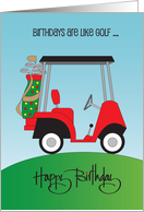 Hand Lettered Birthday with Red Golf Cart and Clubs on Golf Course card