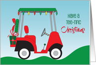 Hand Lettered Christmas Golf with Red and Green Golf Cart with Lights card