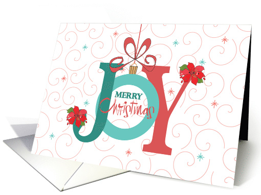 Hand Lettered Christmas JOY with Ornament and Red Poinsettias card