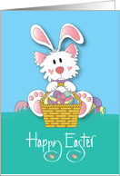 Hand Lettered Easter from Pet Dog Fluffy Dog in Bunny Ears and Eggs card