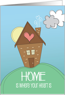 Hand Lettered New Home Where Your Heart Is Cottage and Heart card