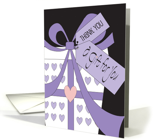 Hand Lettered Thank You Heart Covered Present with Bow and Tags card
