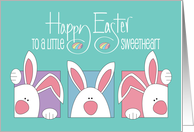 Hand Lettered Easter for Girl Three Peeking Bunnies and Decorated Eggs card