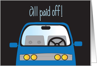 Hand Lettered Car Loan All Paid Off Congratulations Bright Blue Car card