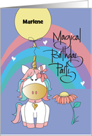 Hand Lettered Girl’s Birthday Party Invitation Unicorn and Custom Name card