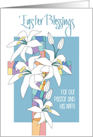 Hand Lettered Easter Pastor and Wife Stained Glass Cross Easter Lilies card