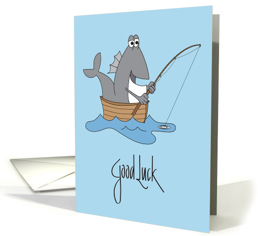 Hand Lettered Good Luck Fishing with Large Fish in Wooden... (1879422)