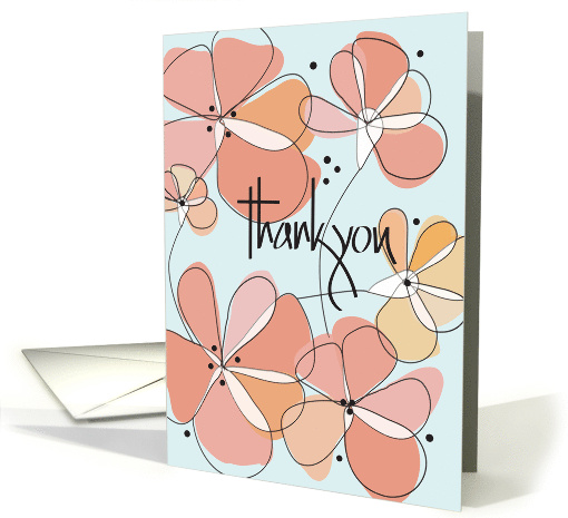 Hand Lettered Thank You with Orange and Salmon Stylized Flowers card