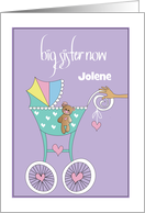 Hand Lettered You’re Big Sister Hands Pushing Baby Stroller with Name card