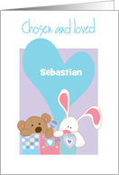Hand Lettered Adoption Boy’s Family Toy Chest and Custom Name in Heart card