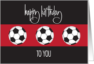 Hand Lettered Birthday Soccer Player 3 Black and White Soccer Balls card
