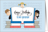 Hand Lettered Birthday for Librarian Three Kids with Stack of Books card