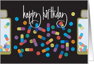 Hand Lettered Birthday for Pharmacist with Colorful Pills and Bottles card