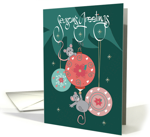 Hand Lettered Christmas Season's Greetings Mice Playing... (1880222)