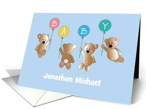 Hand Lettered New Baby Bears and Baby Balloons with Custom Name card