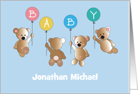 Hand Lettered New Baby Bears and Baby Balloons with Custom Name card