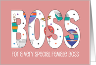 Hand Lettered Boss’s Day in Pink with Large Letters Full of Work Items card