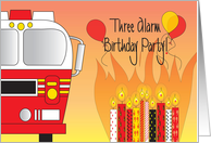 Hand Lettered Boy’s Three Alarm Birthday Party Fire Engine Balloons card