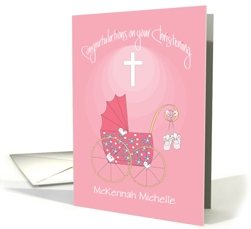 Hand Lettered Christening Baby Girl Pink Floral Stroller... (1881340)