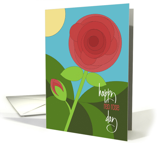 Hand Lettered Red Rose Day with Red Rose with Rings of Red card