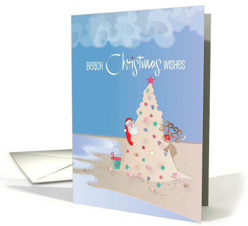 Hand Lettered Christmas Santa and Reindeer on Beach... (1882920)