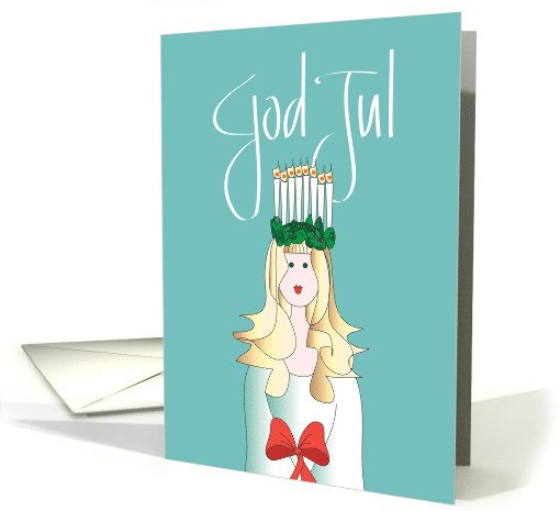 Hand Lettered Christmas God Jul Svenska St. Lucia Candle Wreath card