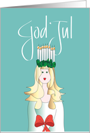 Hand Lettered Christmas God Jul Svenska St. Lucia Candle Wreath card