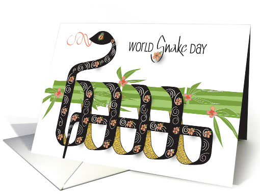 Hand Lettered World Snake Day with Snake Looping Around Bamboo card