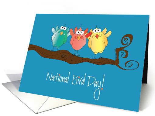 Hand Lettered National Bird Day with Three Colorful Birds... (1883250)