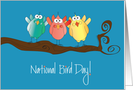 Hand Lettered National Bird Day with Three Colorful Birds on Tree Limb card