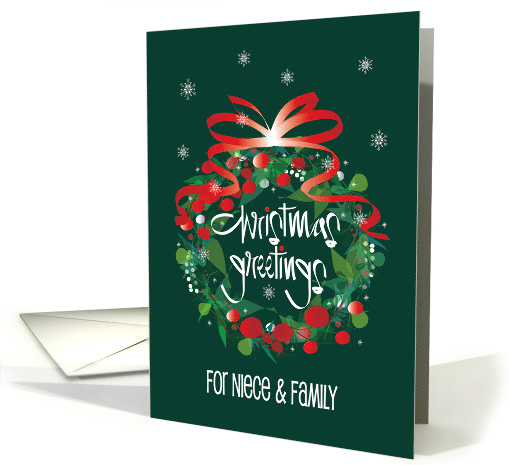 Hand Lettered Christmas Greetings Wreath for Niece and Family card