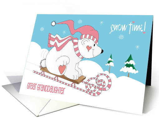 Hand Lettered Snow Time Christmas Bear Sledding on Candy... (1883742)